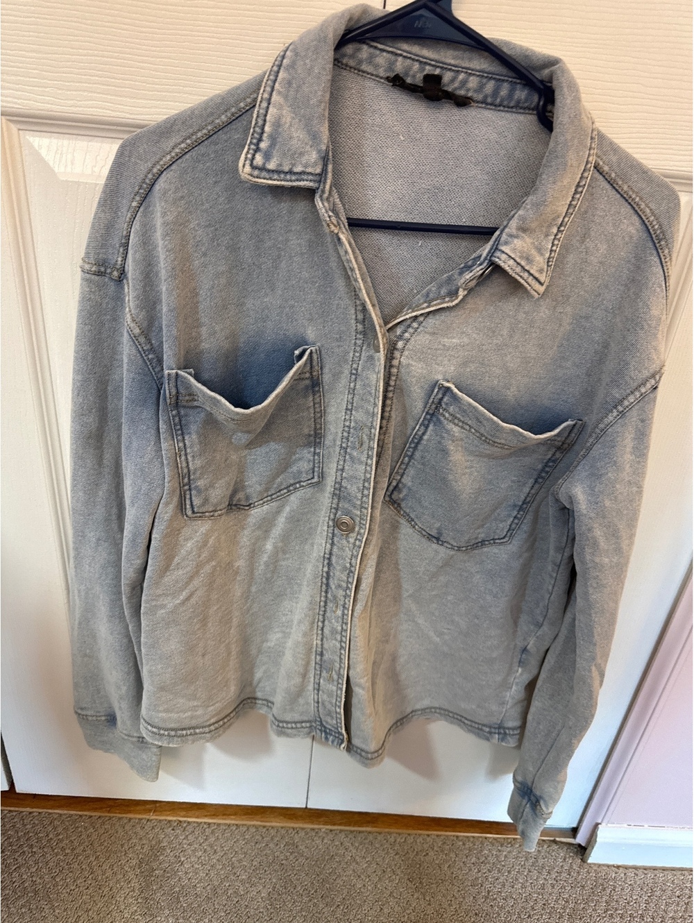 Line + Dot Light Gray Cotton Blend Shirt Jacket with Front Pockets, Size S